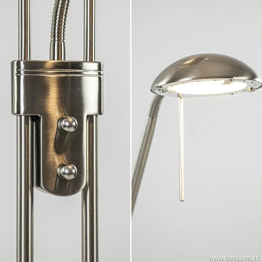 Straluma Uplighter met leesarm New Luna nikkel> Vloerlampen|Leeslampen