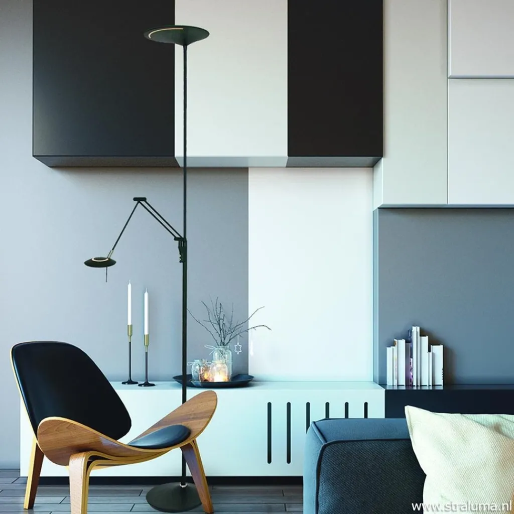 Straluma Uplighter zwart met leeslamp - 2 x pushdimmer> Vloerlampen|Leeslampen