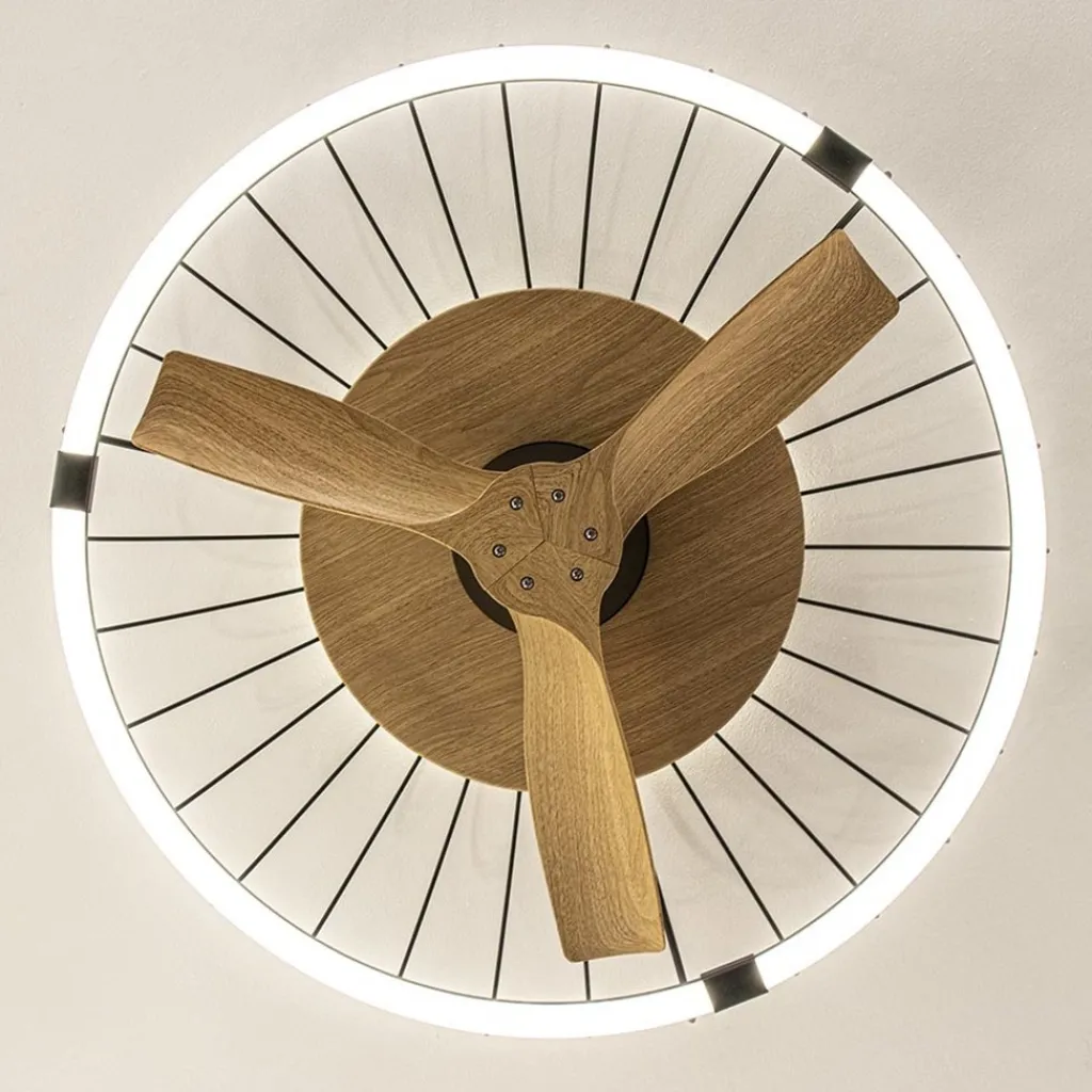 Straluma Ventilator Nature hout/zwart remote/app> Plafondlampen|Plafondventilatoren met lamp
