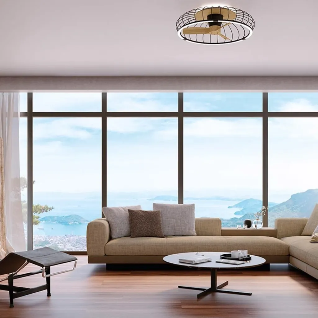 Straluma Ventilator Nature hout/zwart remote/app> Plafondlampen|Plafondventilatoren met lamp