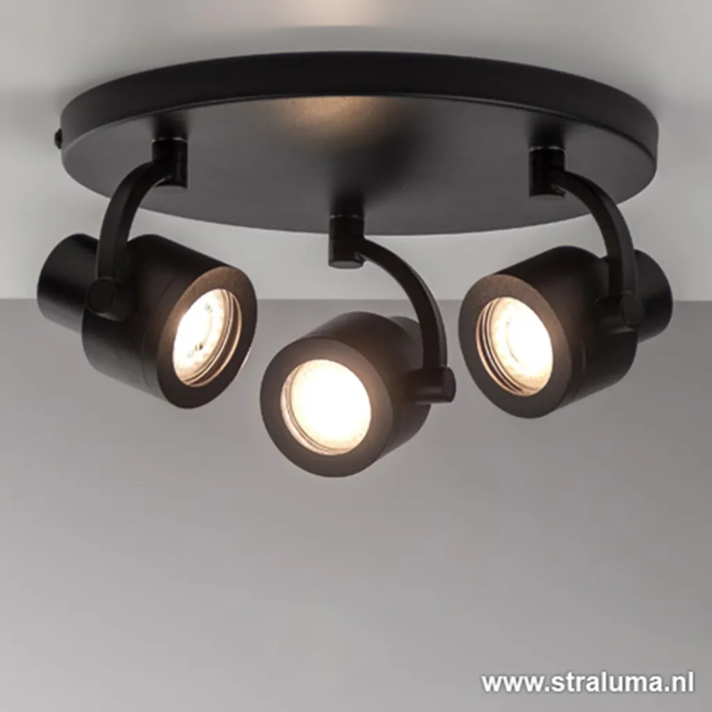 Straluma Verstelbare opbouwspot zwart 3-lichts> Plafondlampen|Opbouwspots