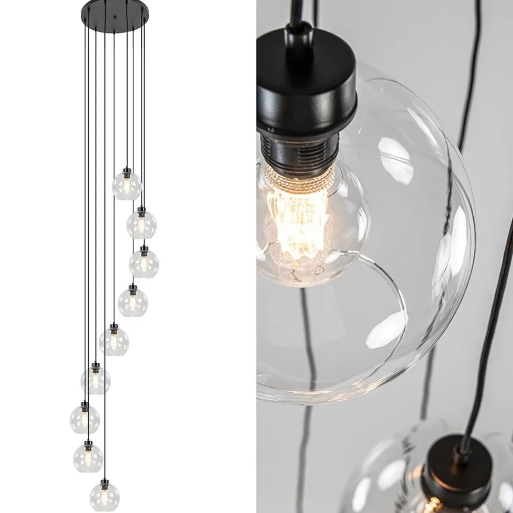 Straluma Videlamp / multipendel 9L zwart helder bolglas> Videverlichting|Pendel Lampen