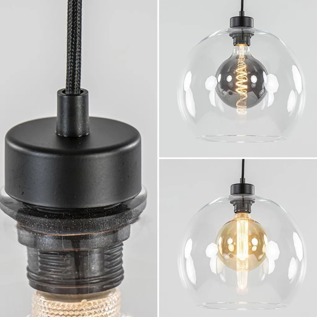 Straluma Videlamp / multipendel zwart met 5 helder glazen bollen> Videverlichting|Pendel Lampen