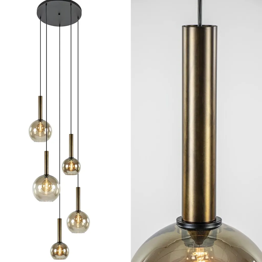 Straluma Videlamp Bella 5L rond zwart/brons+smoke> Videverlichting|Pendel Lampen