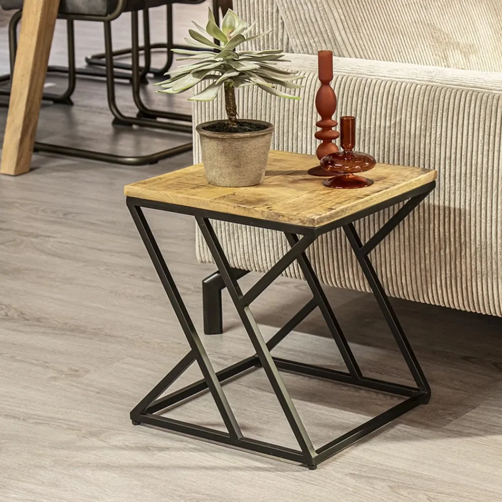 Straluma Vierkante bijzettafel zwart met mango hout> Bijzettafels