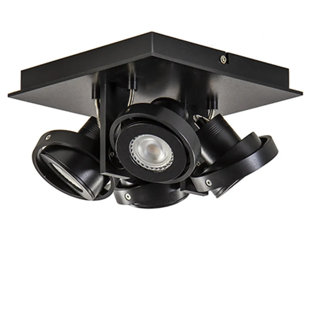 Straluma Vierkante LED plafondlamp 4-lichts zwart> Plafondlampen|Opbouwspots