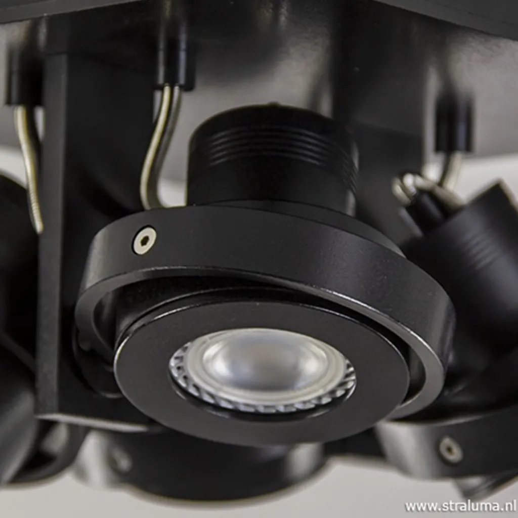 Straluma Vierkante LED plafondlamp 4-lichts zwart> Plafondlampen|Opbouwspots