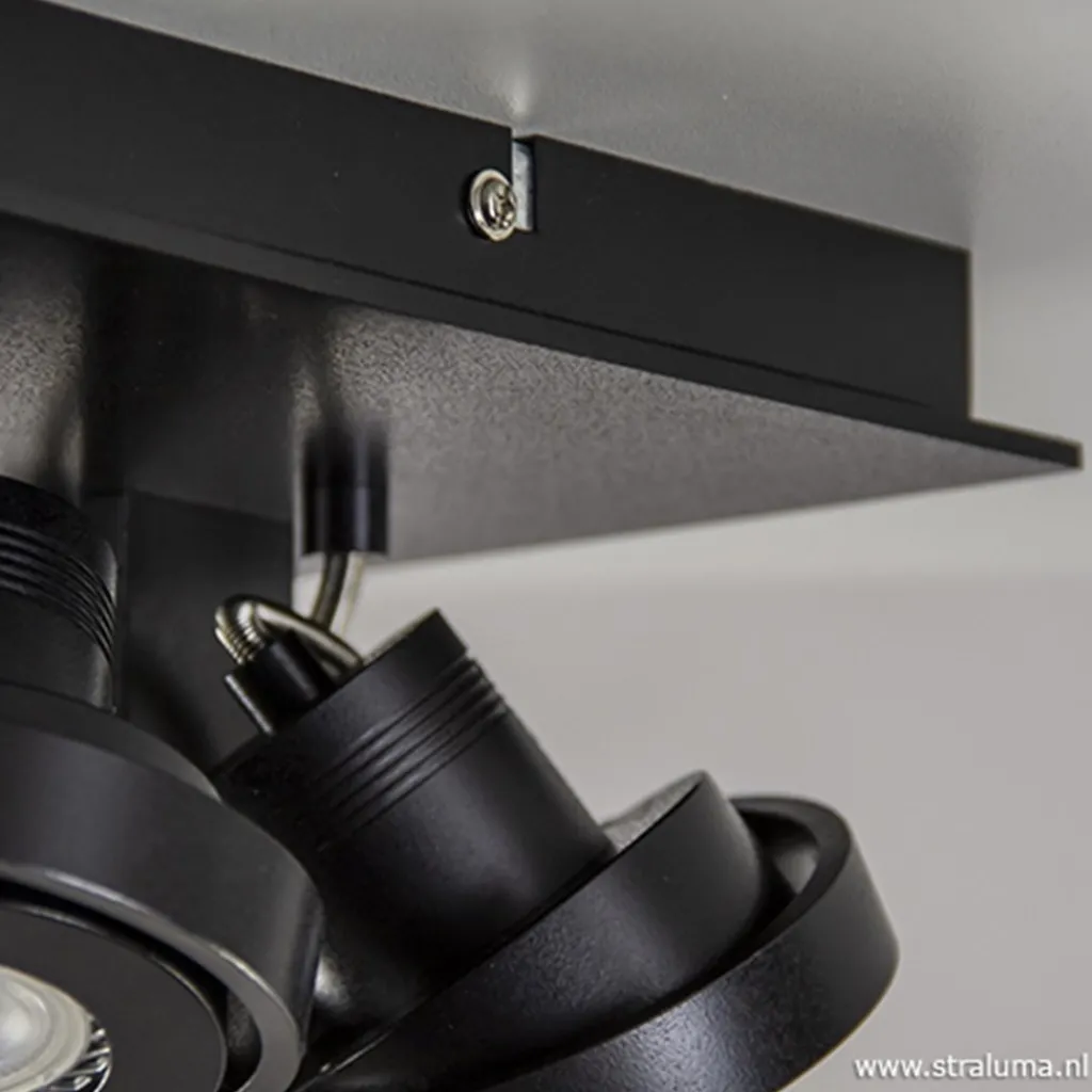 Straluma Vierkante LED plafondlamp 4-lichts zwart> Plafondlampen|Opbouwspots