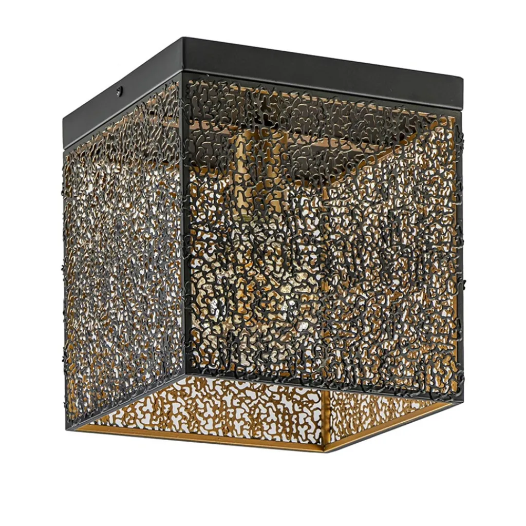 Straluma Vierkante plafondlamp zwart met gouden binnenzijde> Keukenverlichting|Plafondlampen