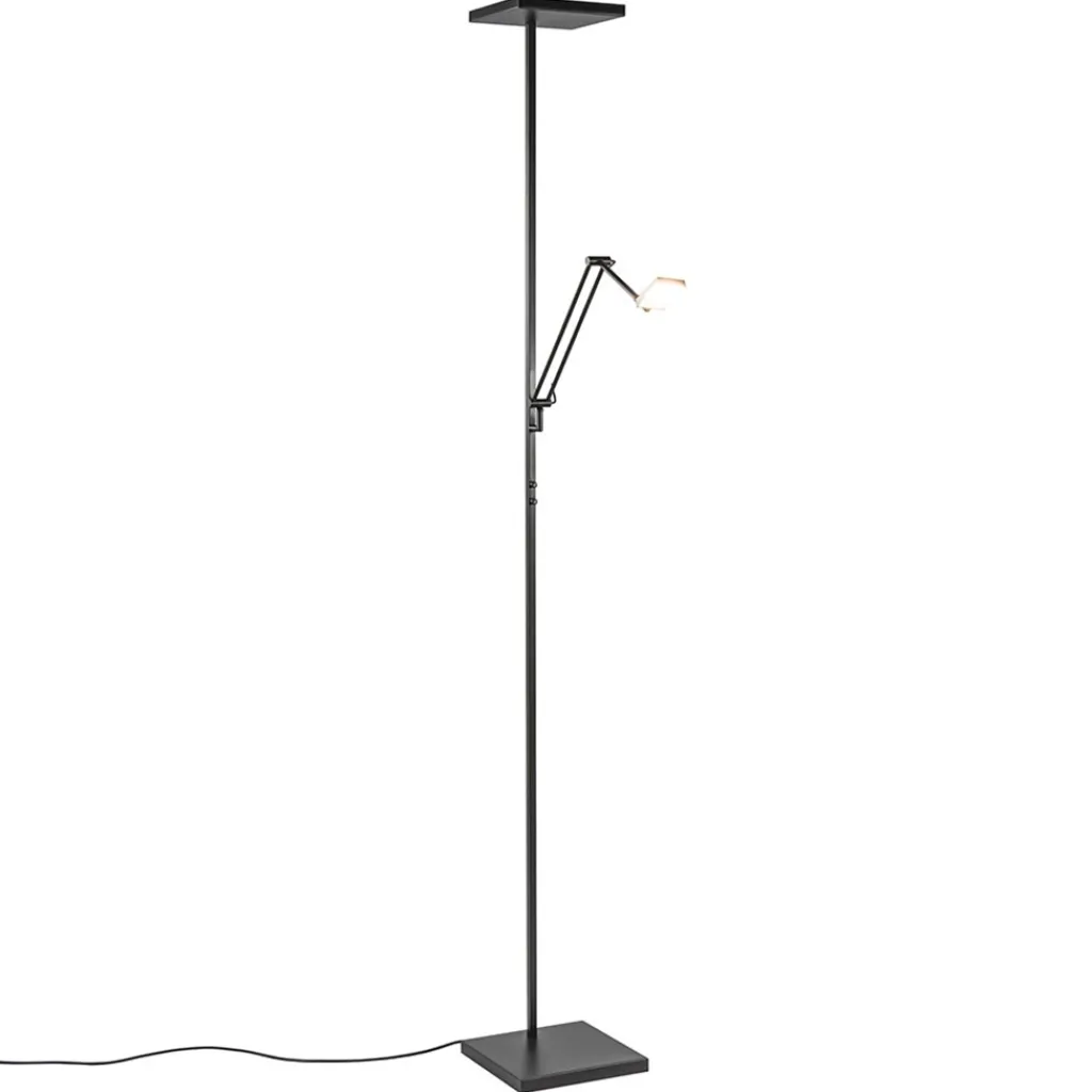 Straluma Vierkante uplighter zwart met verstelbare leesarm> Vloerlampen|Leeslampen