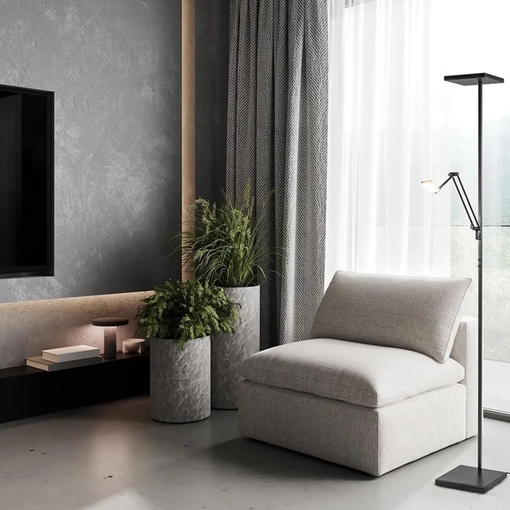 Straluma Vierkante uplighter zwart met verstelbare leesarm> Vloerlampen|Leeslampen