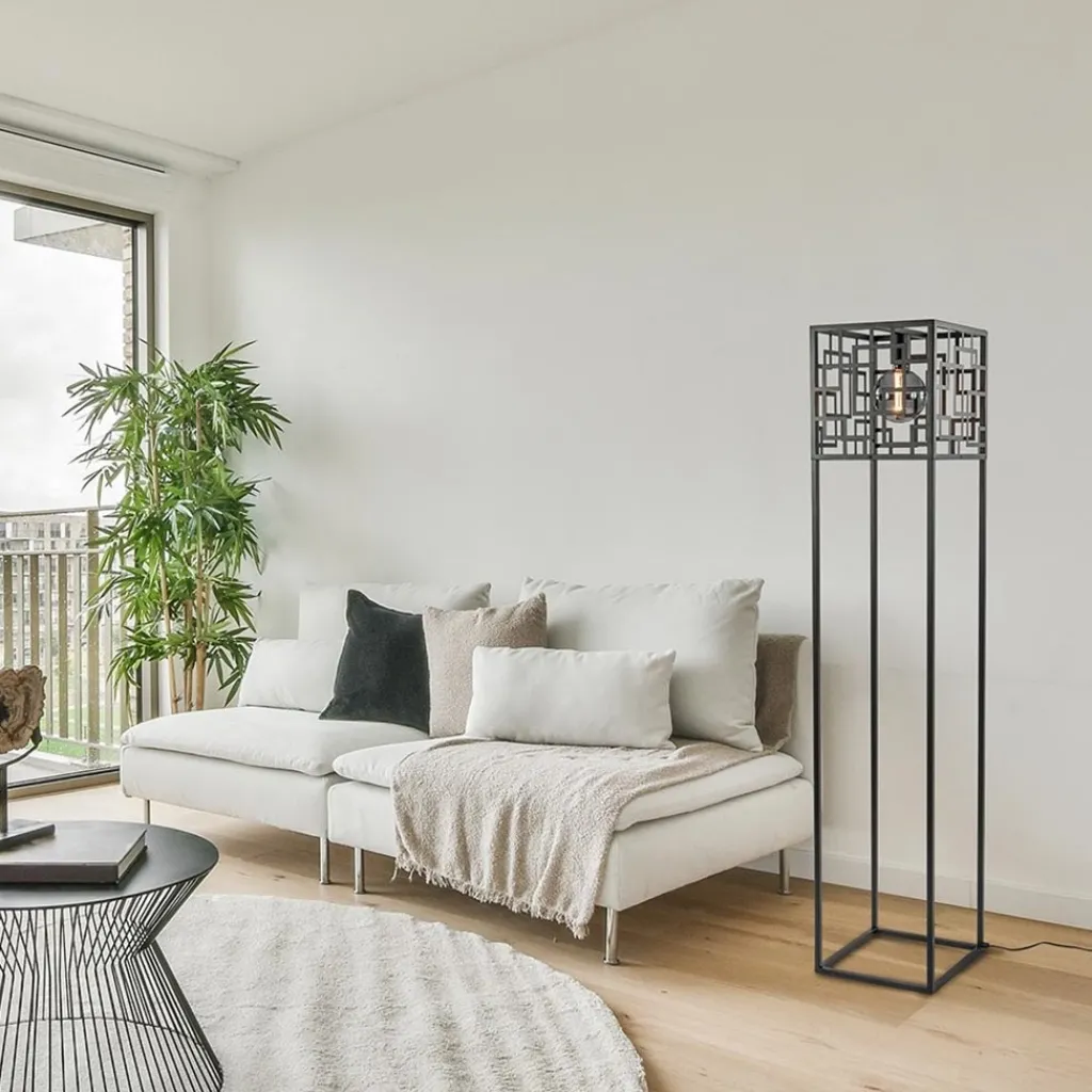 Straluma Vierkante vloerlamp mat zwart metaal> Woonkamerlampen|Vloerlampen