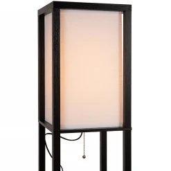 Straluma Vierkante vloerlamp zwart met beige kap en oplaadplatform><noscript><img width=