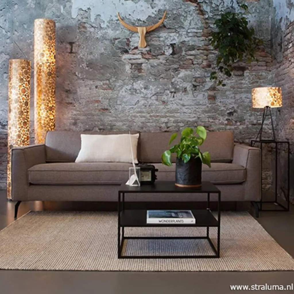 Straluma Vloerlamp Coin schelpen cilinder gold> Schelpenlampen|Woonkamerlampen