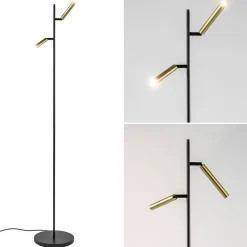 Straluma Vloerlamp Flute 2l zwart/matgoud pushdim> Vloerlampen|Leeslampen
