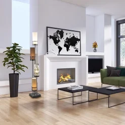 Straluma Vloerlamp 4L zwart + cilinder kappen bruin></noscript> Vloerlampen|Botanische Verlichting