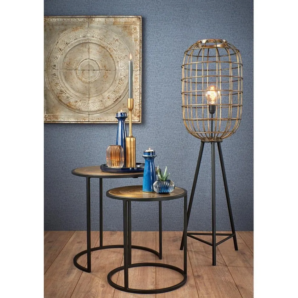 Straluma Vloerlamp oud-brons zwart kooi> Light and Living|Kooilampen