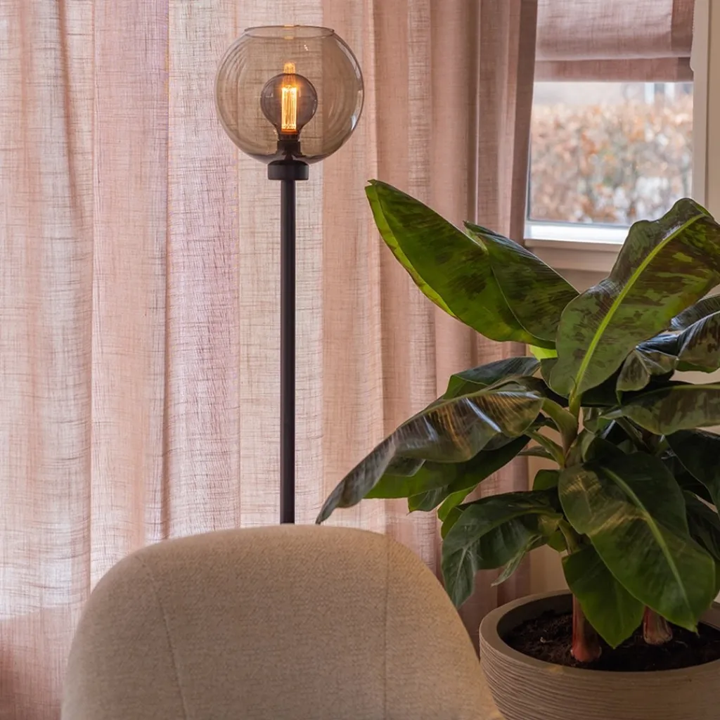 Straluma Vloerlamp zwart met smoke glazen kap> Woonkamerlampen|Slaapkamerlampen