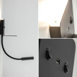 Straluma Wandlamp bed zwart flex + USB charger><noscript><img width=