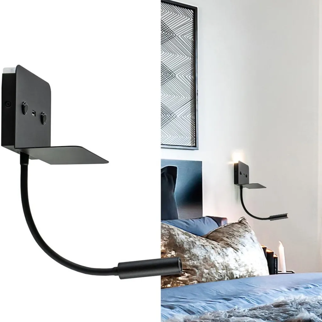 Straluma Wandlamp bed zwart flex + USB charger> Wandlampen|Bedlampjes