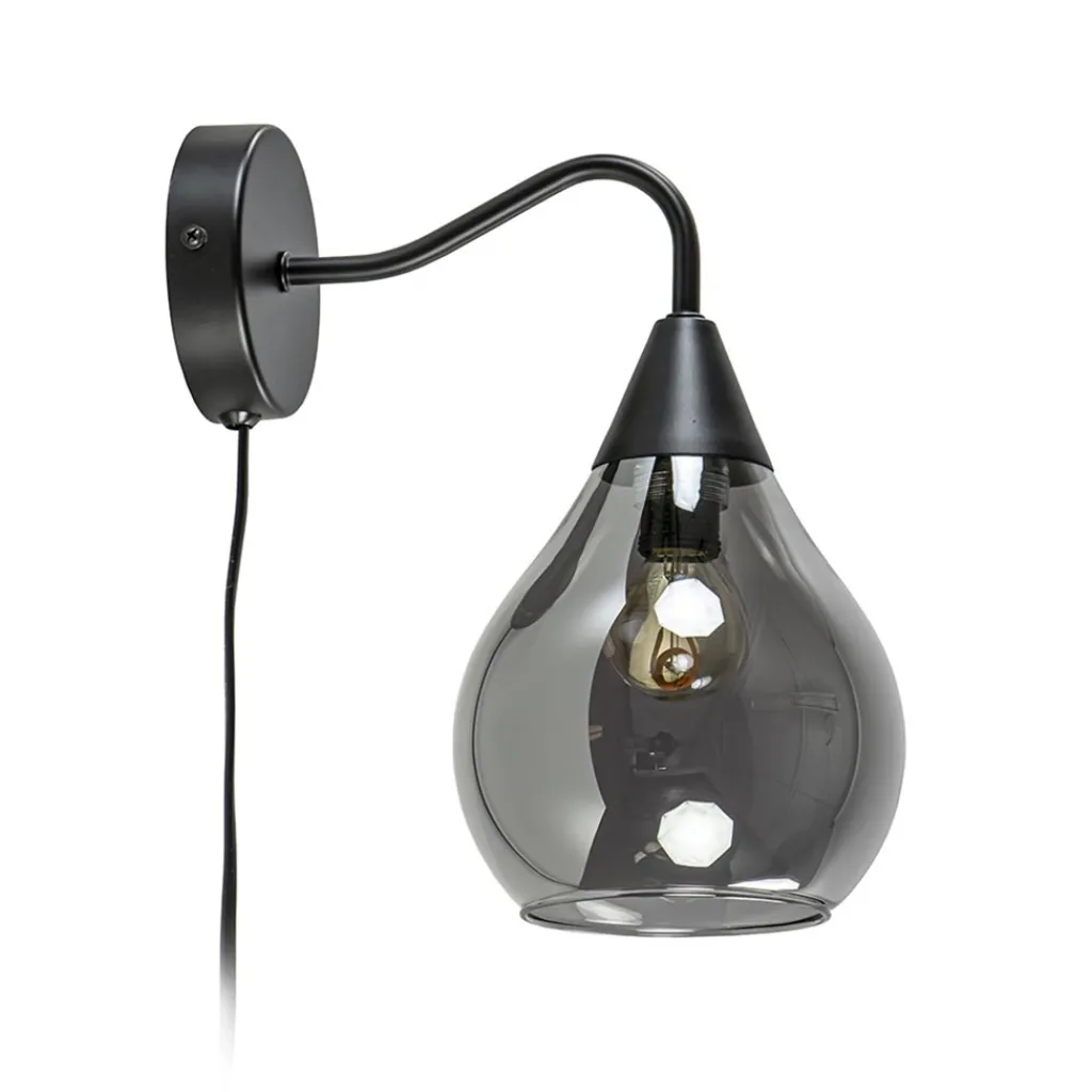 Straluma Wandlamp Cambio zwart + smoke glas> Woonkamerlampen|Slaapkamerlampen