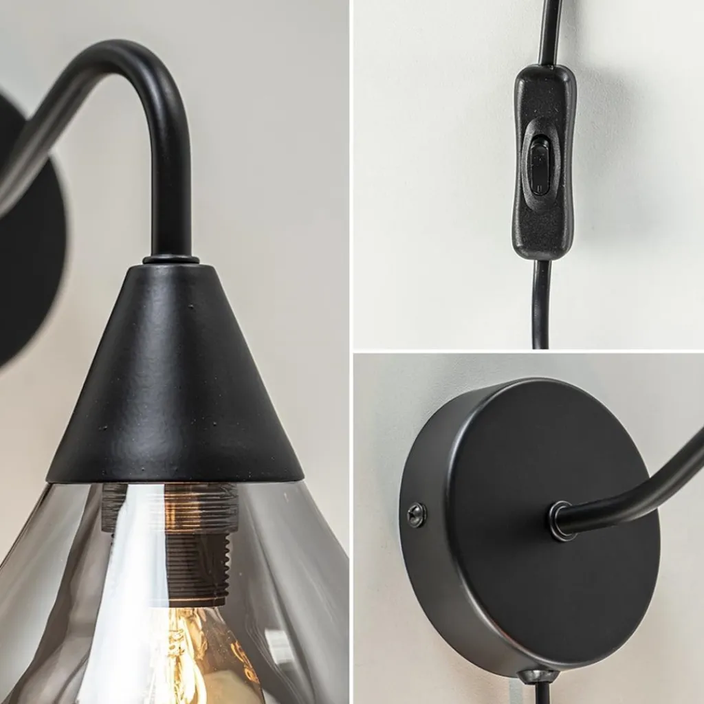 Straluma Wandlamp Cambio zwart + smoke glas> Woonkamerlampen|Slaapkamerlampen