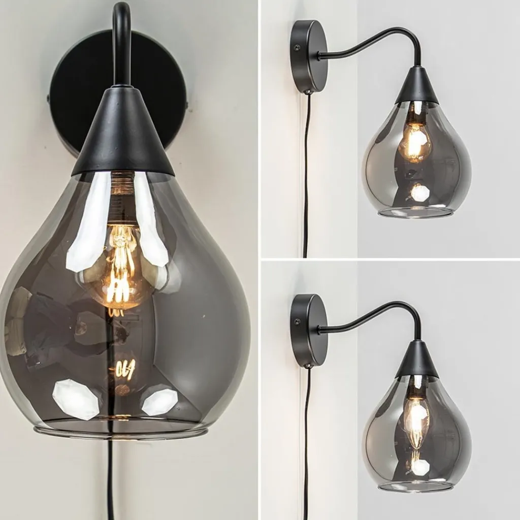 Straluma Wandlamp Cambio zwart + smoke glas> Woonkamerlampen|Slaapkamerlampen