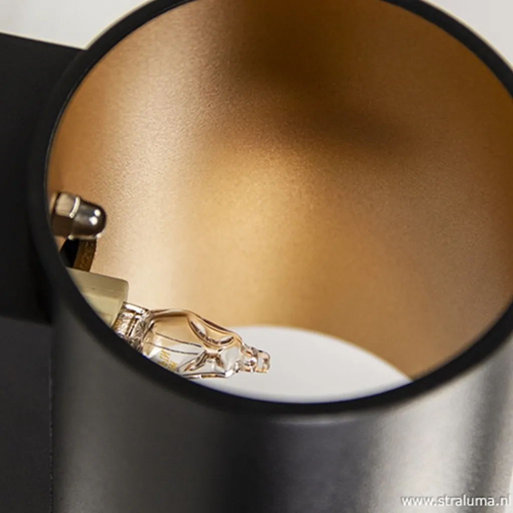 Straluma Wandlamp cilinder zwart/goud> Woonkamerlampen|Slaapkamerlampen
