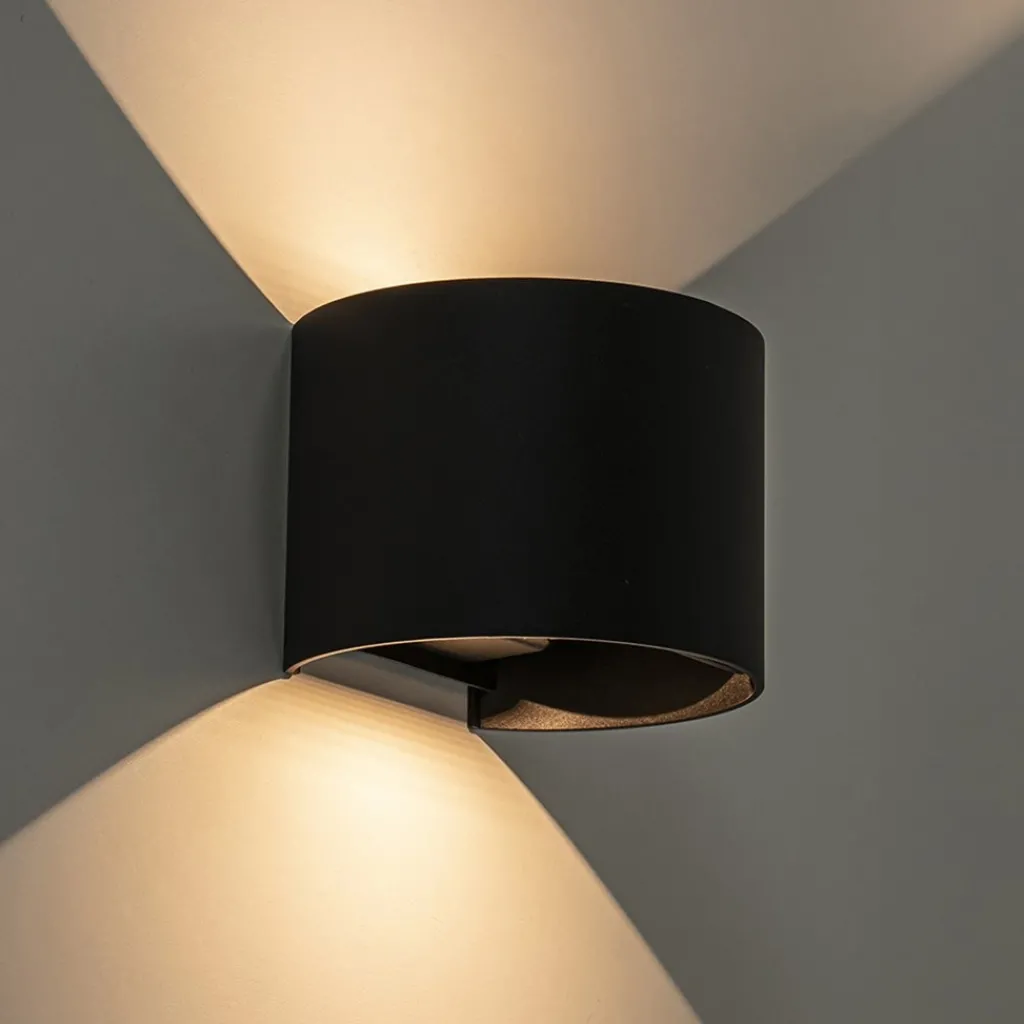 Straluma Wandlamp Davos afgerond zwart IP54 2700k> Wandlampen|Buitenlampen