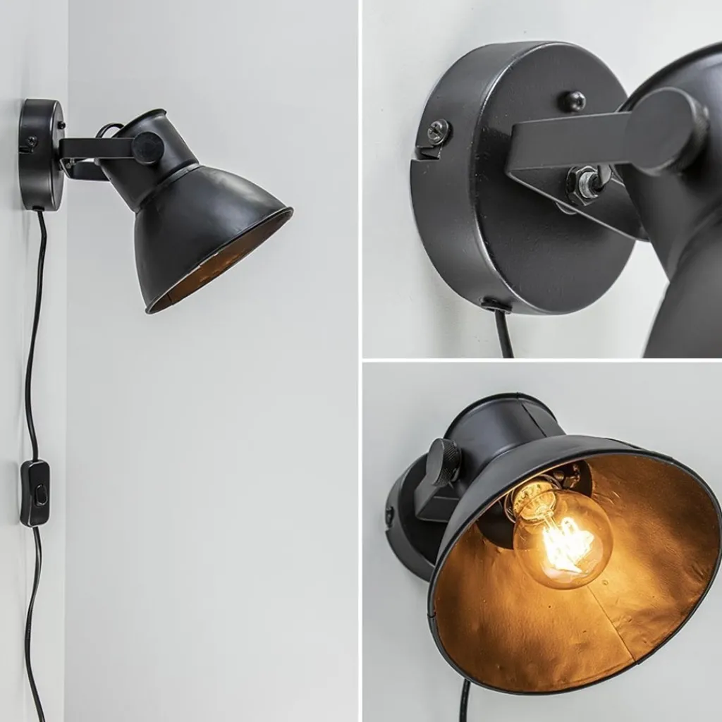 Straluma Wandlamp Eliano zwart industrieel> Light and Living|Woonkamerlampen