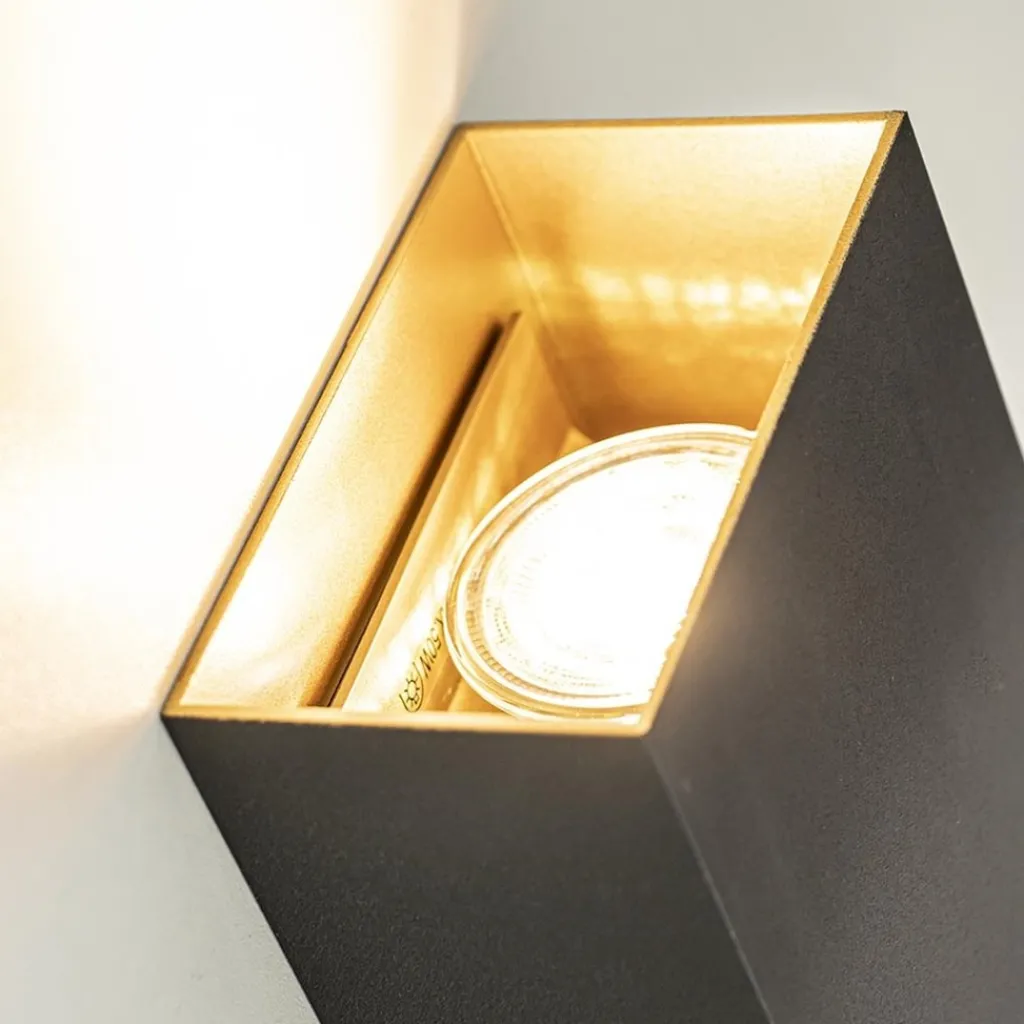 Straluma Wandlamp Eros rechthoek zwart/matgoud 2xgu10> Woonkamerlampen|Slaapkamerlampen