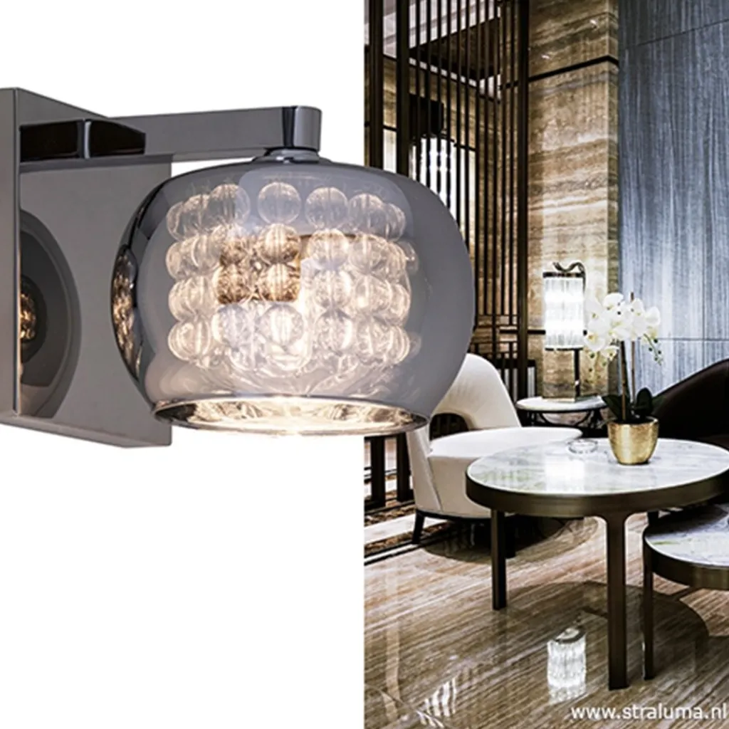 Straluma Wandlamp Pearl glas/chroom> Pearl|Woonkamerlampen