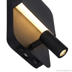 Straluma Wandlamp zwart + leesspot en usb></noscript> Wandlampen|Bedlampjes