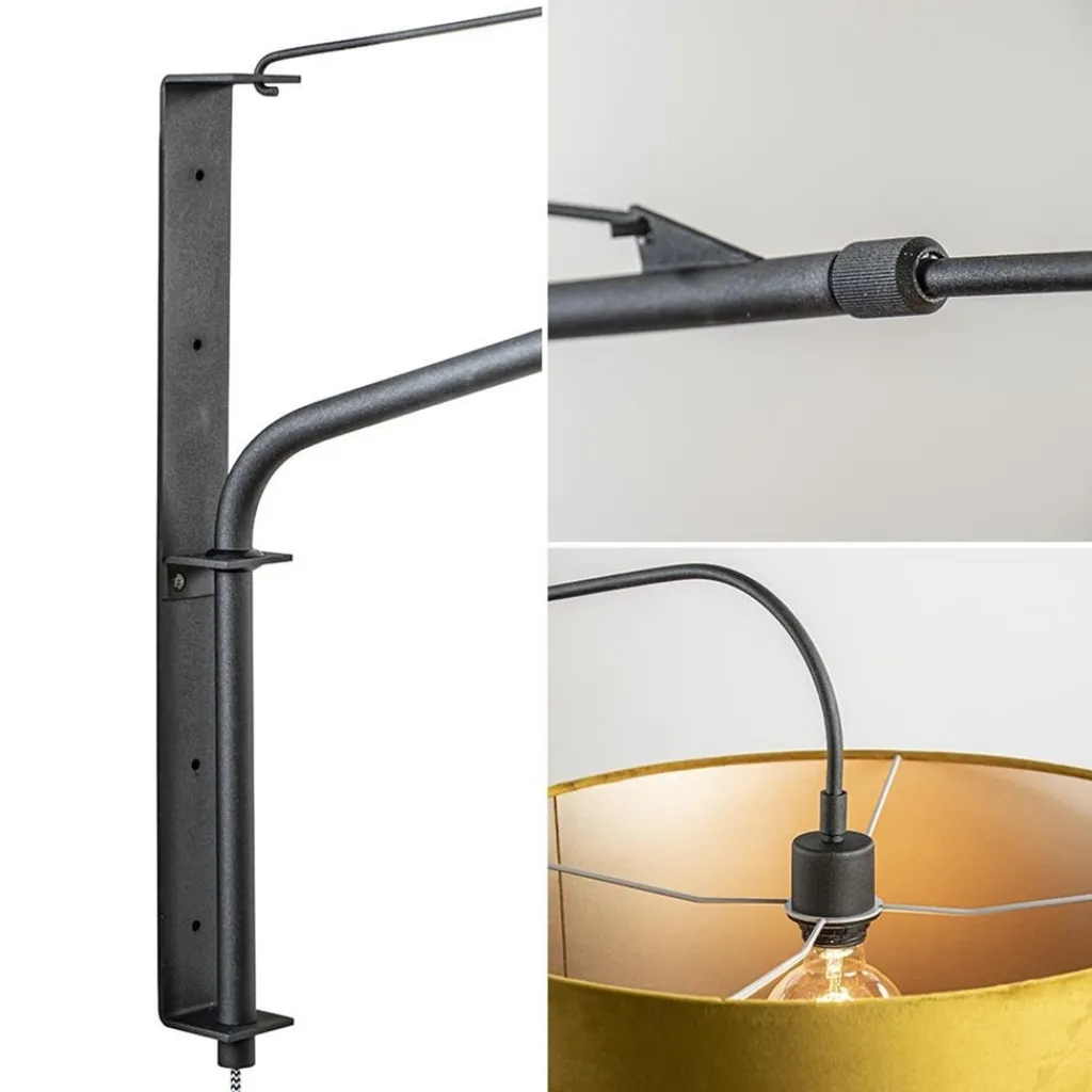 Straluma Wandlamp zwart met velourse kap> Wandlampen|Schemerlampen