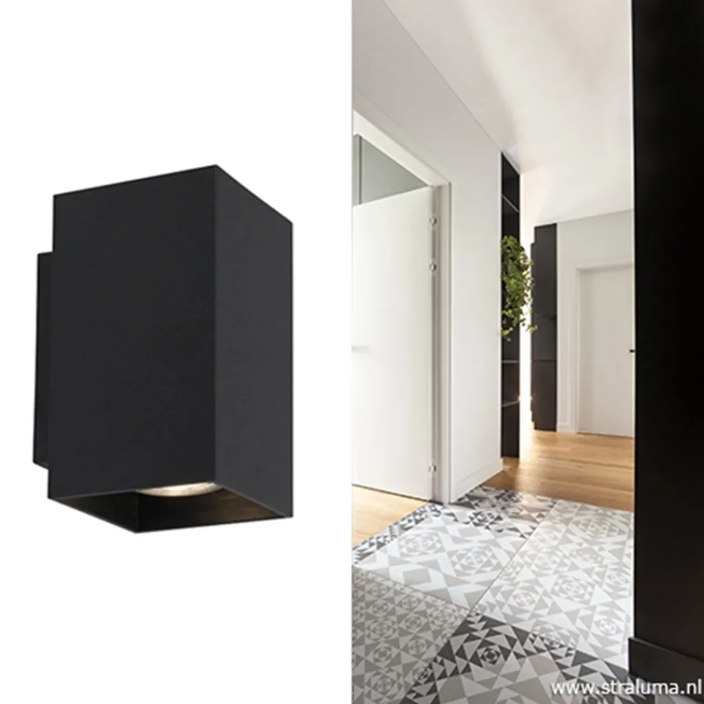 Straluma Wandlamp zwart rechthoek up+down gu10> Wandlampen|Woonkamerlampen
