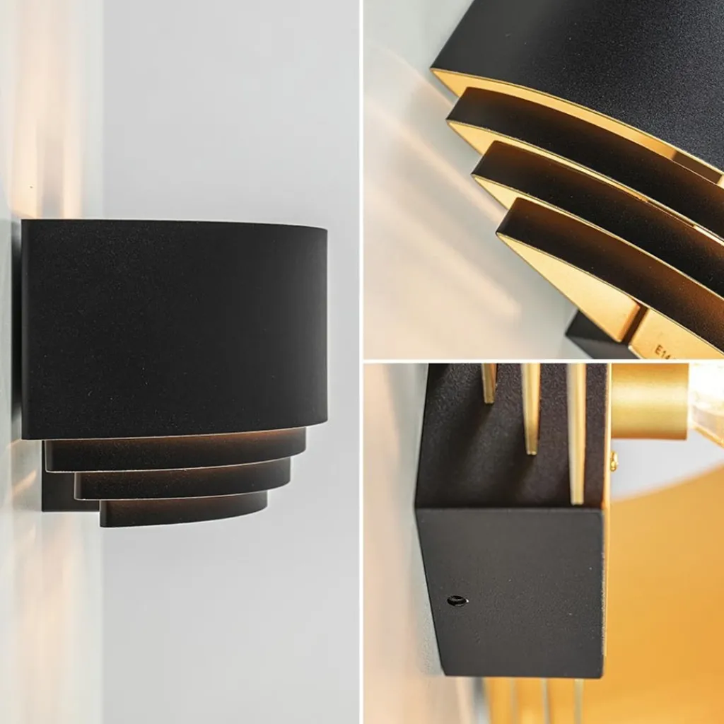 Straluma Wandlamp zwart/goud up+down langwerpig> Woonkamerlampen|Slaapkamerlampen