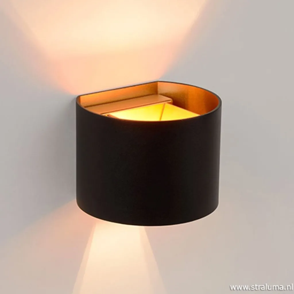Straluma Wandlamp zwart/goud Xio up+down rond> Wandlampen|Bedlampjes
