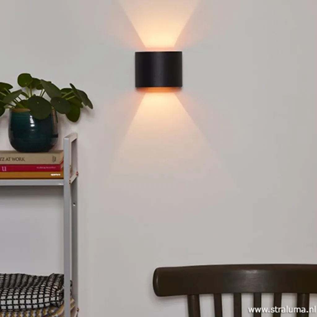 Straluma Wandlamp zwart/goud Xio up+down rond> Wandlampen|Bedlampjes