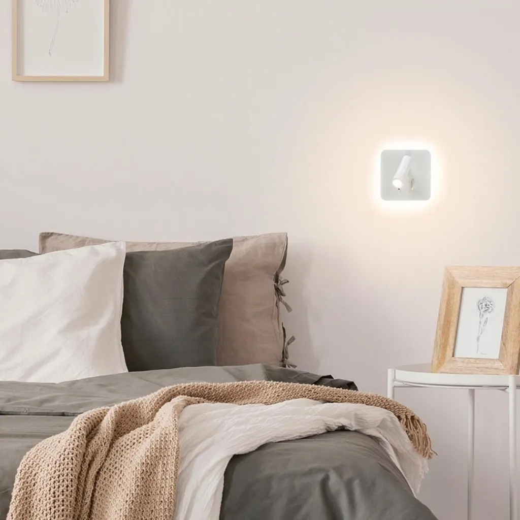 Straluma Witte wandlamp vierkant inclusief LED en spot> Wandlampen|Bedlampjes