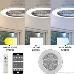 Straluma Zilveren ventilator met LED en bluetooth></noscript> Plafondlampen|Plafondventilatoren met lamp