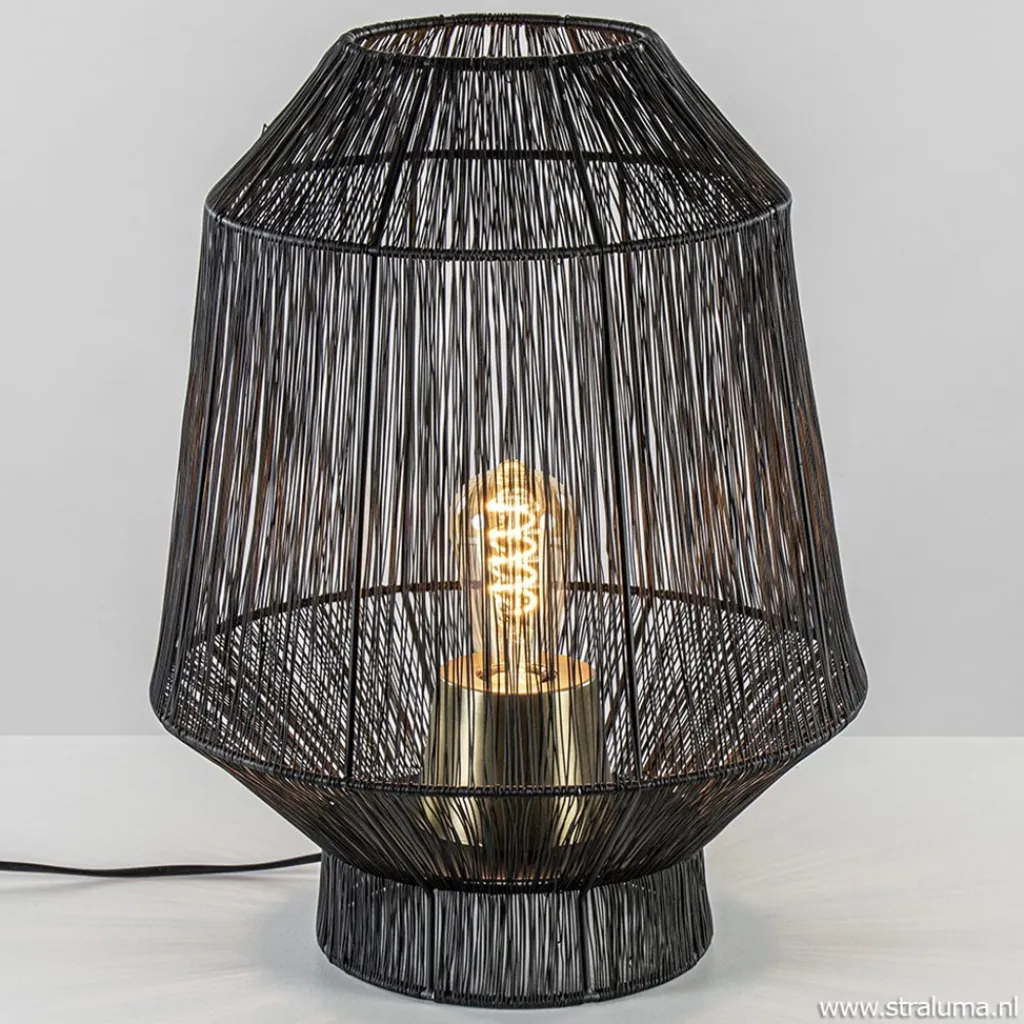 Straluma Zwart metalen tafellamp Vitora met brons> Tafellampen|Draadlampen