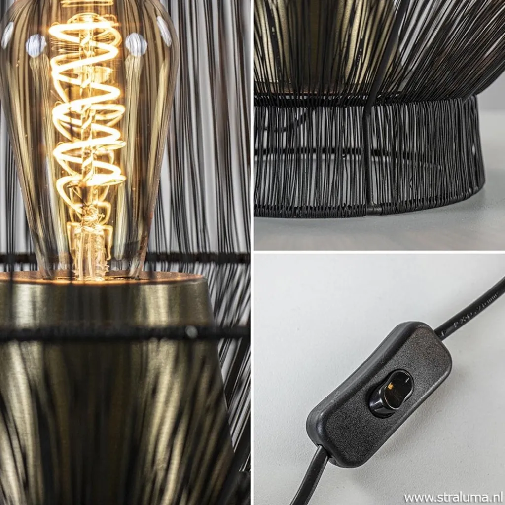 Straluma Zwart metalen tafellamp Vitora met brons> Tafellampen|Draadlampen
