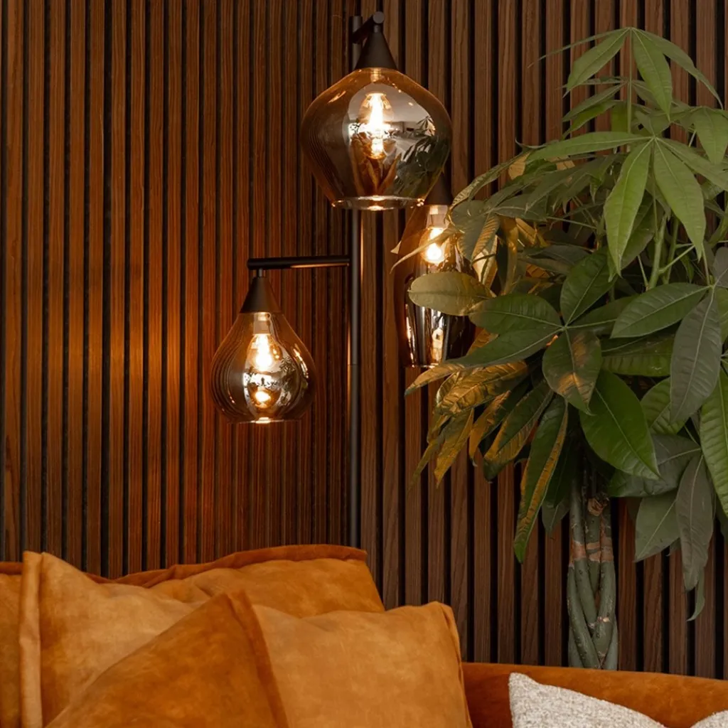 Straluma Zwart metalen vloerlamp met titanium glazen kappen> Woonkamerlampen|Vloerlampen