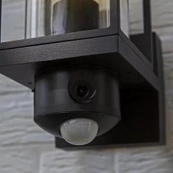Straluma Zwarte buitenlamp rechthoek met glas en camera></noscript> Buitenlampen
