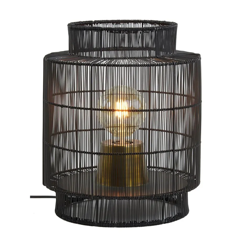 Straluma Zwarte draad tafellamp met brons> Draadlampen|Light and Living