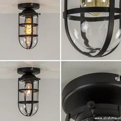 Straluma Zwarte Kooi- plafondlamp met glas></noscript> Kooilampen|Woonkamerlampen