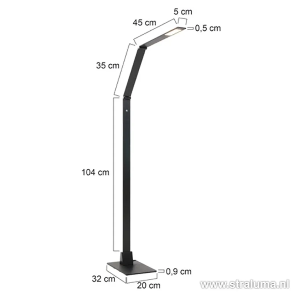 Straluma Zwarte led vloerlamp met touchdimmer> Vloerlampen|Leeslampen