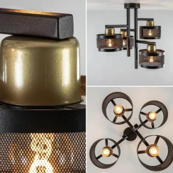 Straluma Zwarte 4-lichts plafondlamp met ronde kappen></noscript> Halverlichting|Plafondlampen