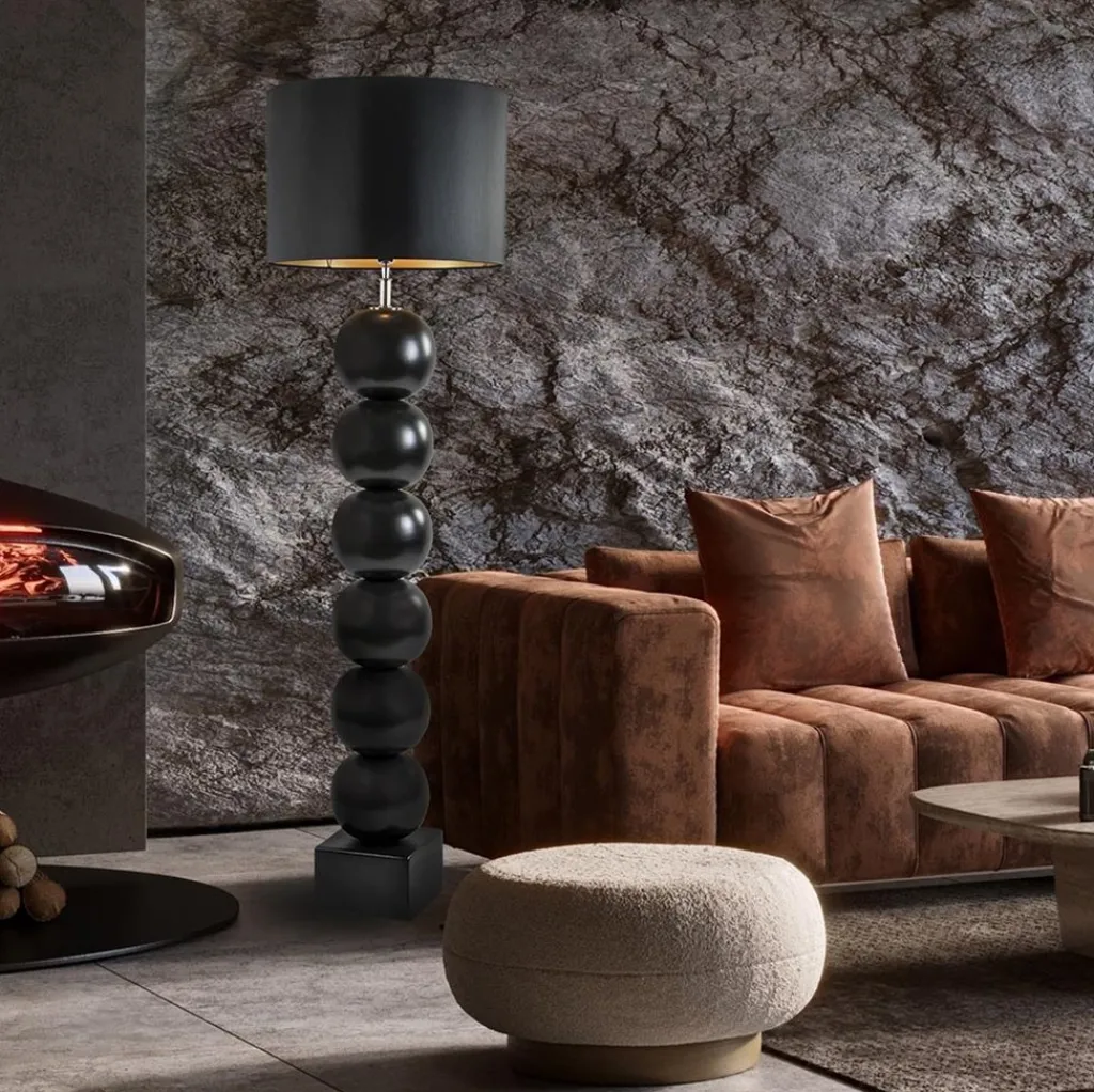 Straluma Zwarte vloerlamp bollen met zwarte ronde kap> Vloerlampen|Schemerlampen