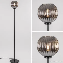Straluma Zwarte vloerlamp met smoke glazen kap> Slaapkamerlampen|Halverlichting